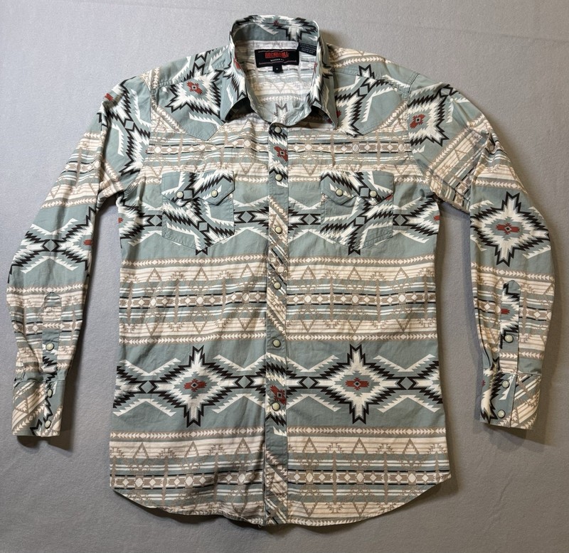 Rock & Roll Denim Modern Fit Aztec Geometric Long Sleeve Button-Up Shirt M