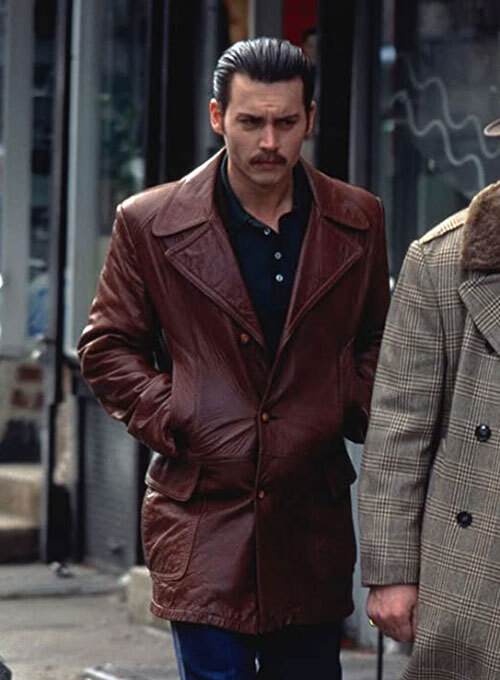 Johnny Depp Donnie Brasco Leather Blazer Real Mens Slim Fit Genuine Leather Coat