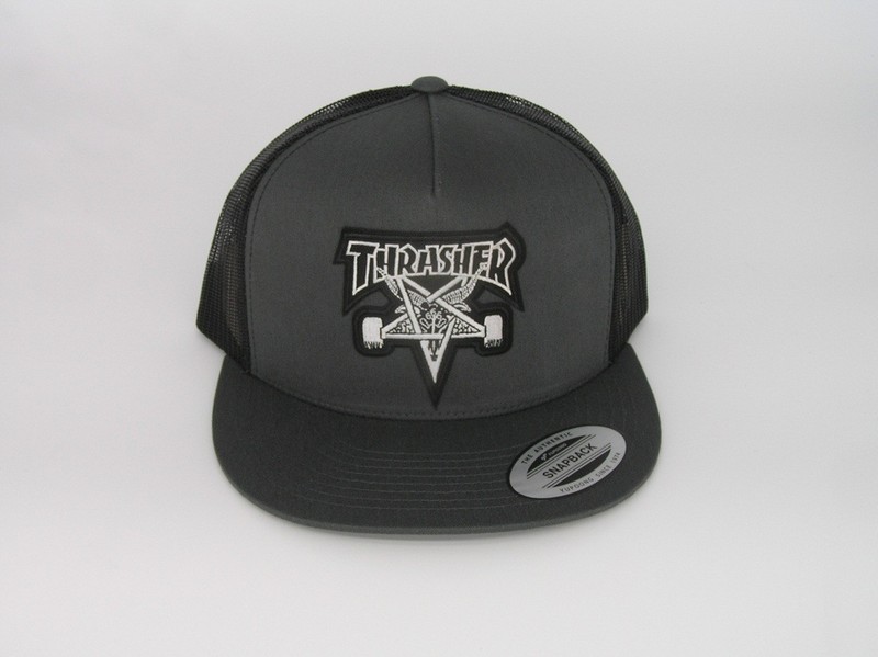 Thrasher Patch on Trucker Hat Yupoong/YP Classic 6006 Snapback Grey/Black