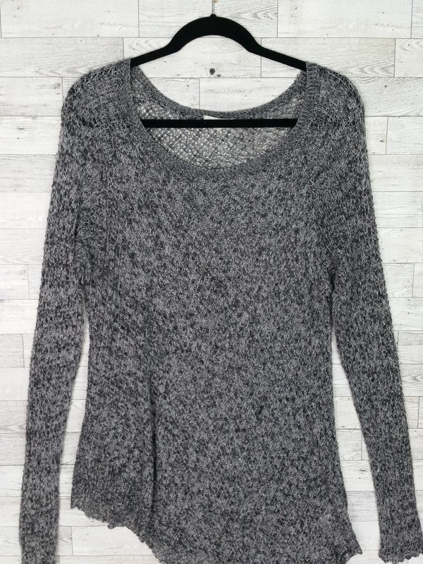 Women's Eileen Fisher Asymmetric Linen Mesh Knit Top Size XL Black Gray gallery