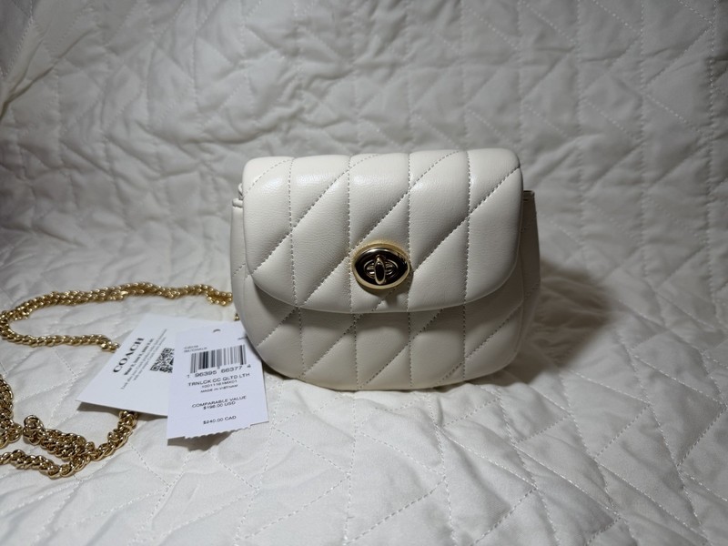 Coach Madison Quilted Turn Lock Crossbody Bag Chalk with Gold Chain Strap gallery