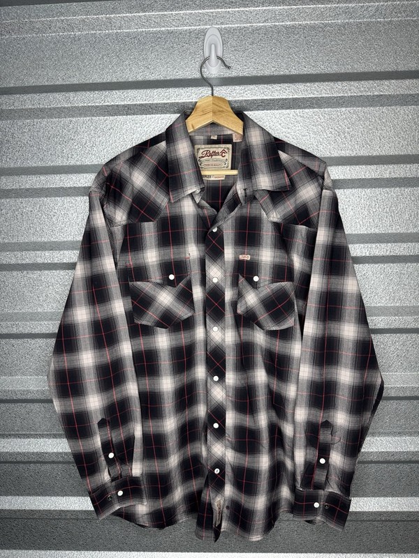 Rafter C Plaid Western Pearl Snap Button Up Shirt Mens XL