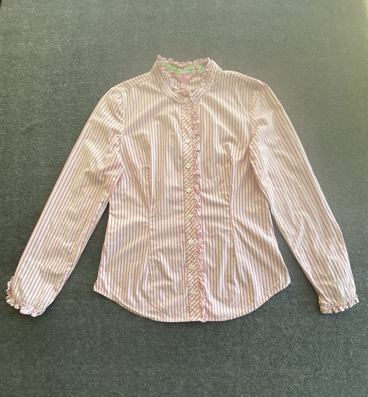 Lilly Pulitzer Top Size 4 Pink Striped Ruffles Feminine Preppy Style 76840