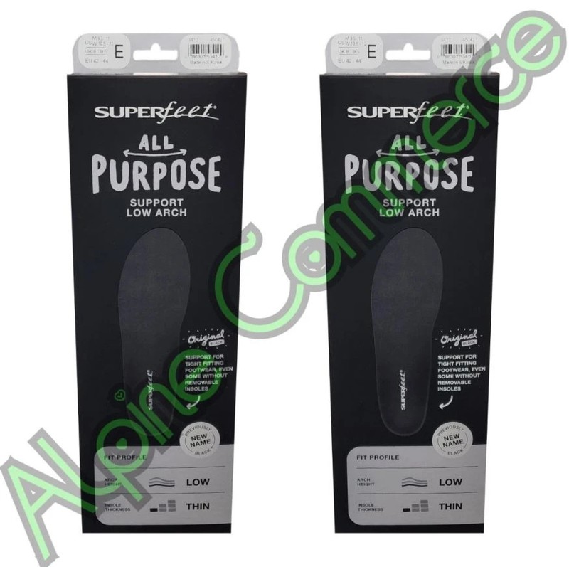 *2-Pairs* SuperFeet All-Purpose Support Low Arch Size-E Insole Black 3410