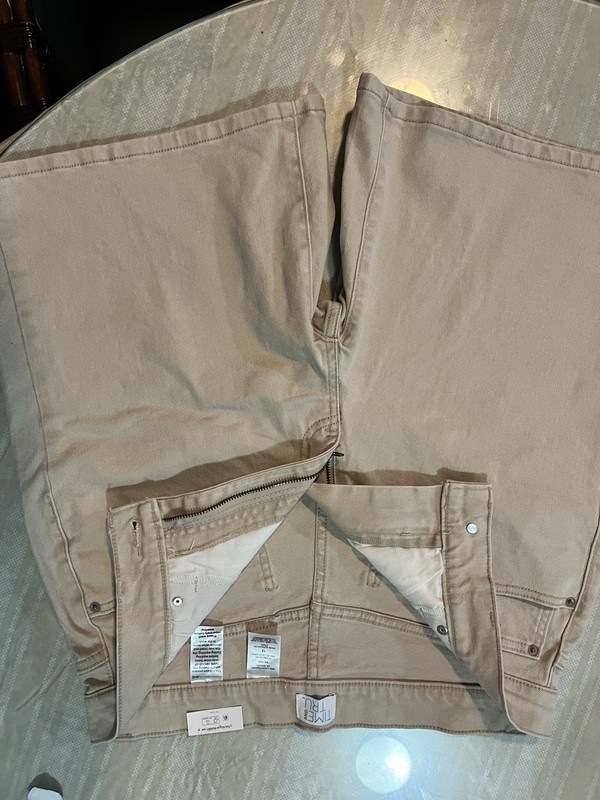 Tru Fit Women’s Beige Twill Cotton Spandex Straight Leg Pants Pockets 29″