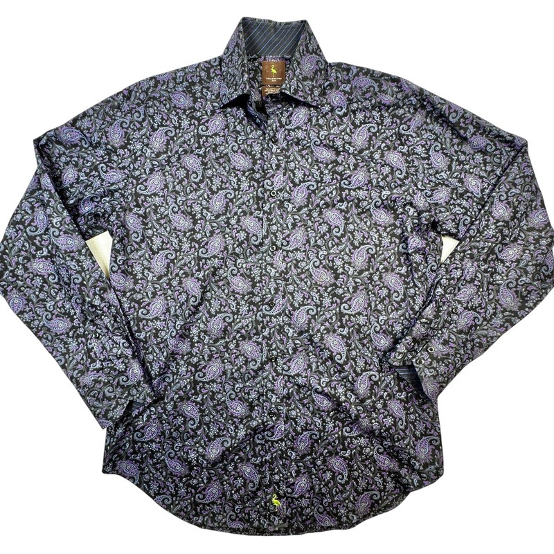 Tailorbyrd Shirt Mens Medium Black Paisley Long Sleeve Button Up Cotton Casual