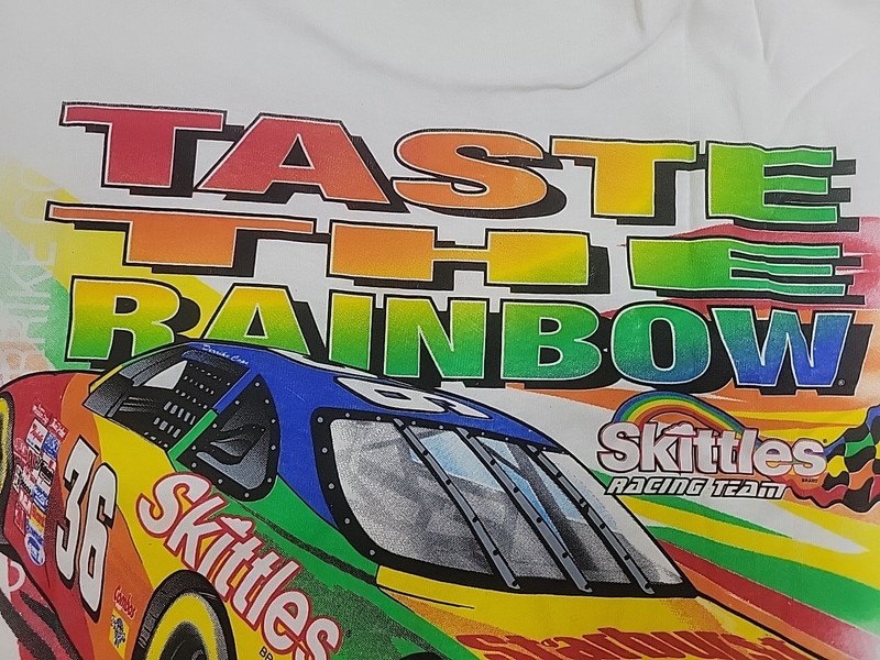 VTG NASCAR Skittles Taste The Rainbow Slogan T Shirt Derrike Cope USA Men's XL gallery