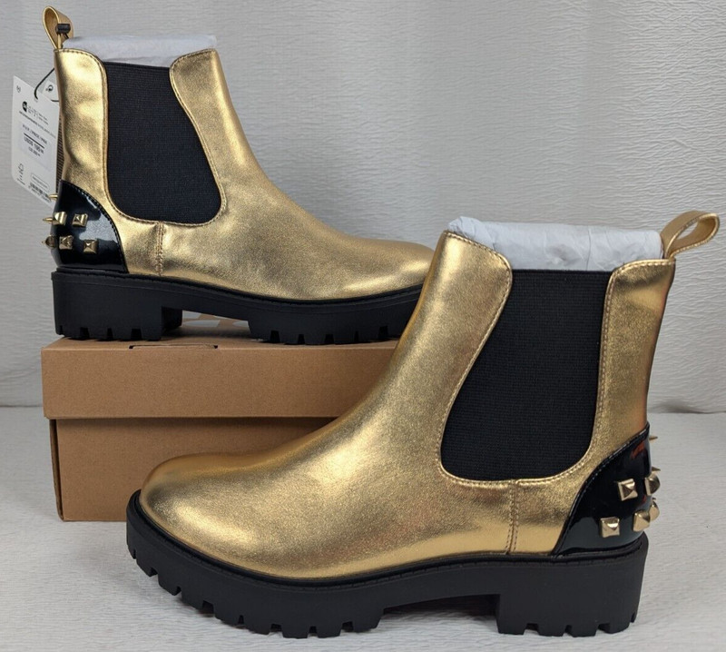 Authentic Desigual – Gold Black Leather Chemical Fiber Women’s Boots – Size 6