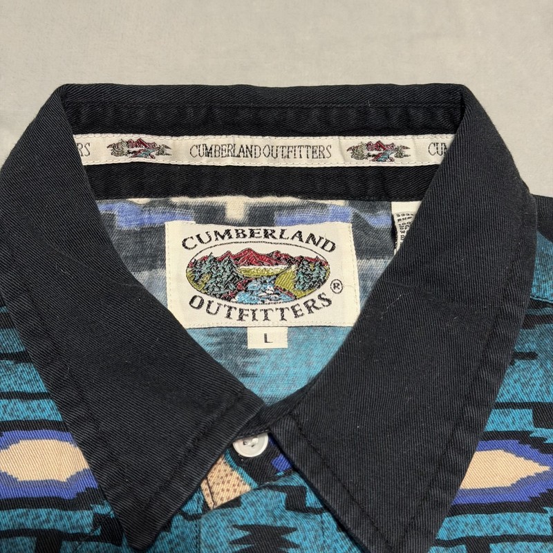 Cumberland Outfitters Western Shirt Mens Large Pearl Snap Aztec Navajo Turquoise gallery