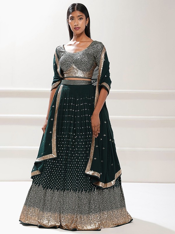 Green and Teal Thread Georgette Trendy Wedding Lehenga Choli