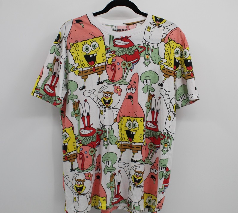 SPONGEBOB ALL OVER PRINT GRAPHIC TSHIRT NWOT FUNNY COMIC CARTOON SZ XL