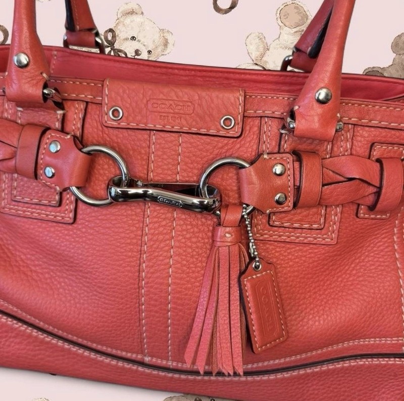 Coach Hampton Boston Shoulder Purse Bag K0872-F13084 Leather Handbag Coral Red gallery