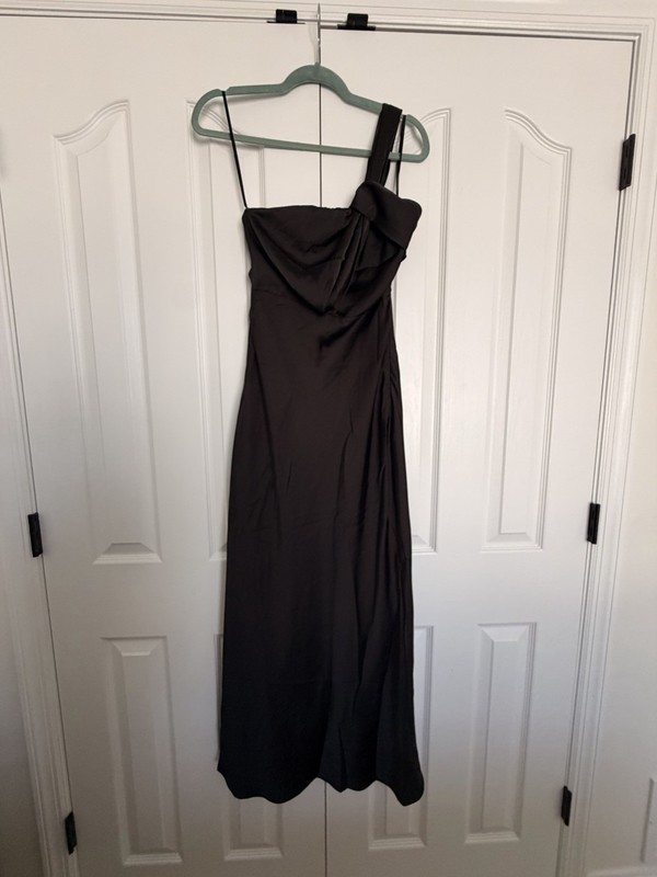 BILLY J Greta Black One-Shoulder Maxi Satin Bridesmaid Dress Size 6