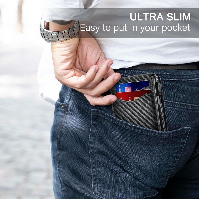🔥 Mens Card Holder, Slim Card Wallet, RFID Blocking Wallet with Pop-Up Function gallery