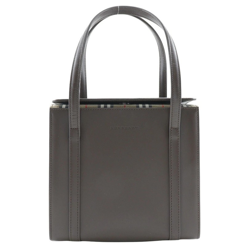 BURBERRY Box Handbag Check Calfskin Brown Women’s #NB251