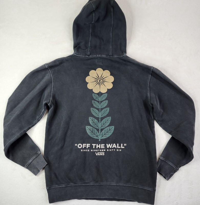 VANS Hoodie Mens Size Small Faded Black Flower Skate Distressed Pullover