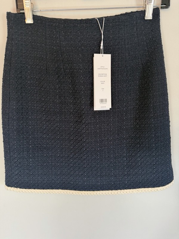 Veronica Beard Roman Mini Navy Blue Cotton Blend tweed Skirt Lined Sz 2 NWT $348 gallery
