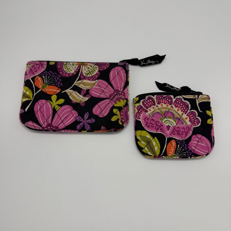 Vera Bradley Pirouette Pink Floral Quilted Pouch Set Coin Purse Cosmetic Bags