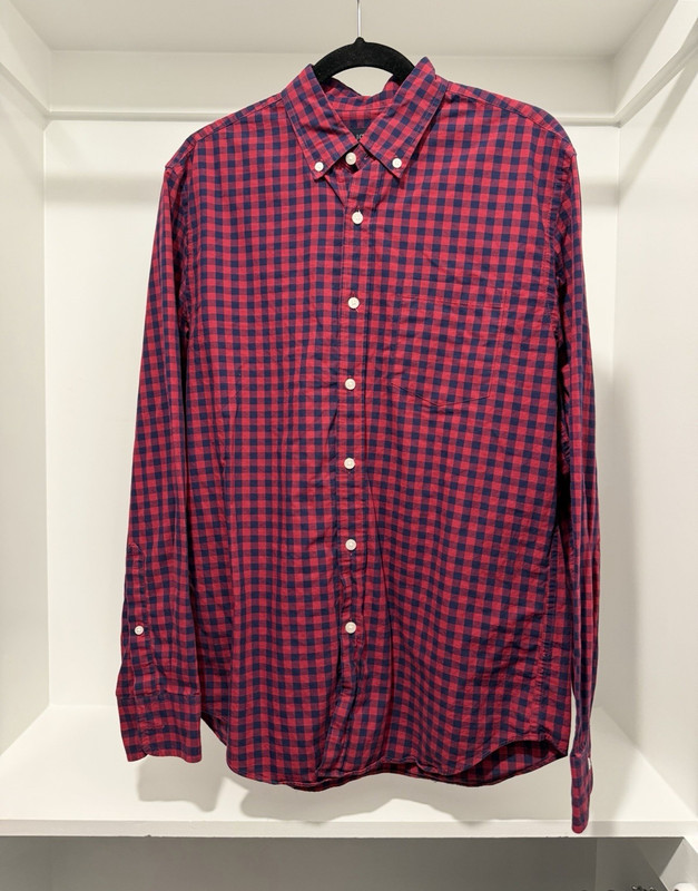 J.CREW Men’s Regular Fit Check Button-Down Woven Cotton Shirt M Red Blue