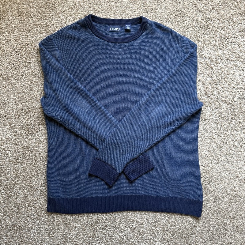 Chaps Size XL Mens Pullover Long Sleeve Knit Sweater Blue 100% Cotton