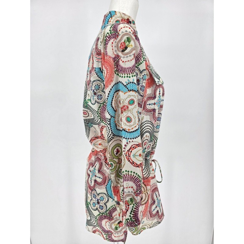 Etcetera Silk Cotton Printed Tie Waist Blouse Top Size 4 gallery