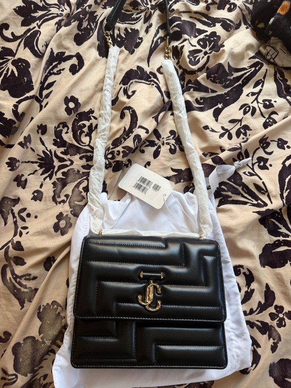 Authentic Jimmy Choo Shoulder Black/Light Gold Quilted Napa Leather Bag