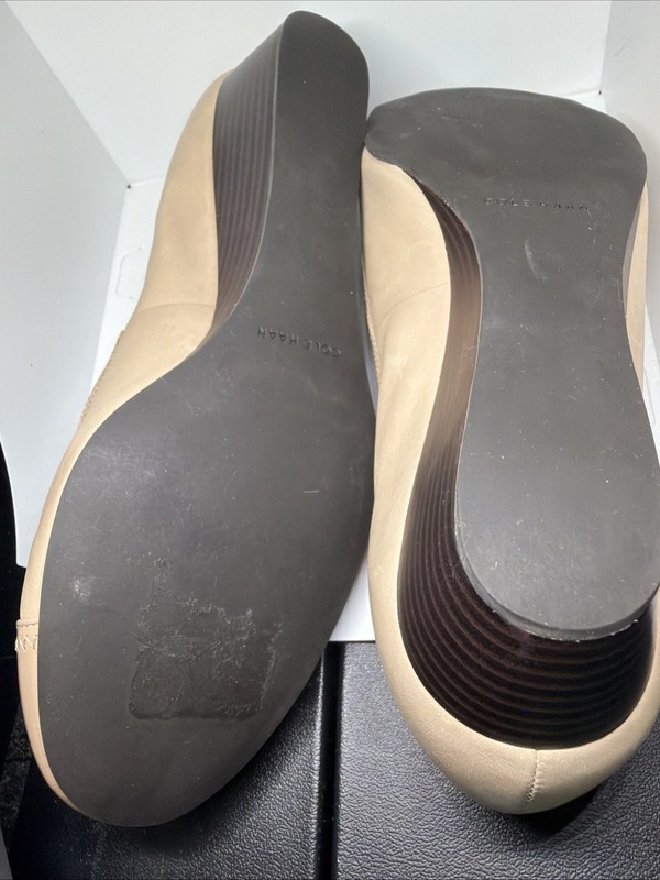 Cole Haan Womens Elsie II Pump Size 10.5B Tan Bow Cap Toe Wedge Dress Shoes gallery