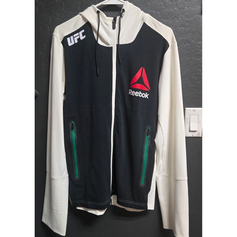 UFC Reebok Full Zip Training Jacket Black White Green Delta Logo. Size Small