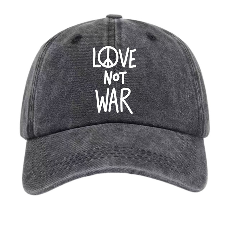 Unisex Vintage Washed Baseball Cap LOVE NOT WAR Peace Sign Casual Dad Hat
