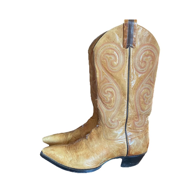 Vintage Larry Mahan Cowboy Boots Men 8 D Tan Brown Western Leather USA Made