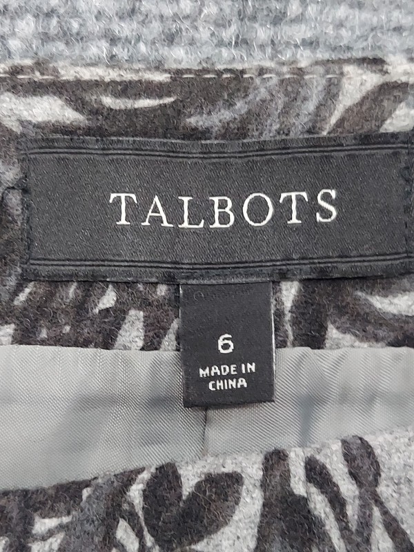Talbots Wool Skirt Womens 6 Gray Black Floral Peacock Feather A Line Lined Zip gallery