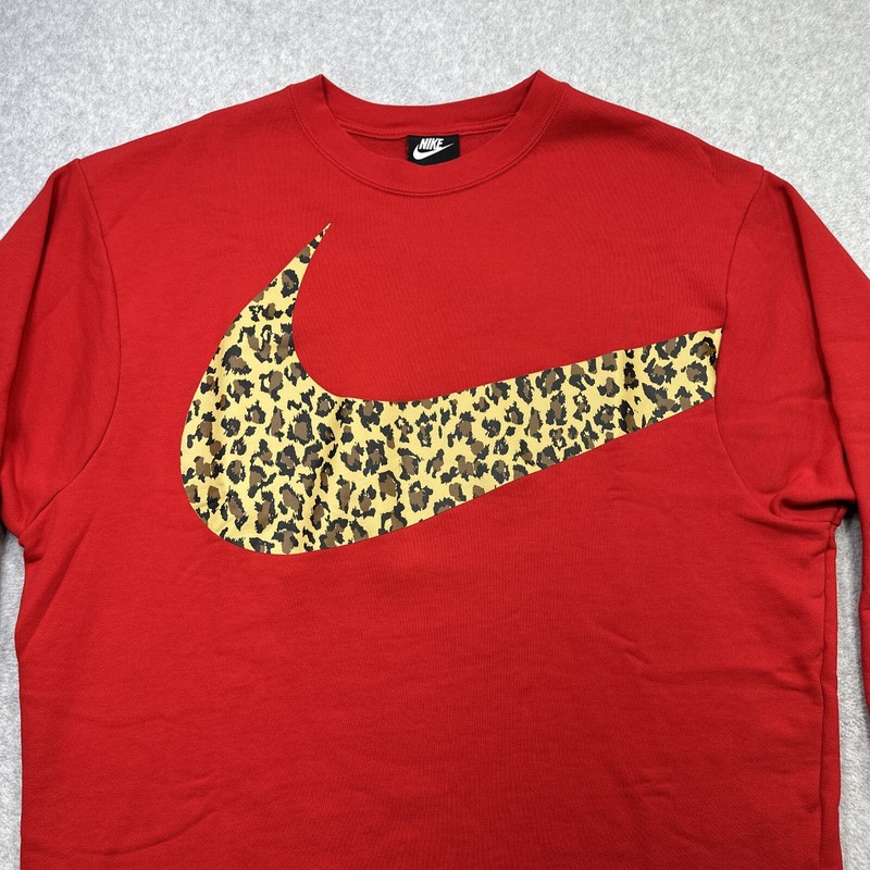 Nike Sweatshirt Small Red Wraparound Swoosh Leopard Oversized Casual Comfort gallery