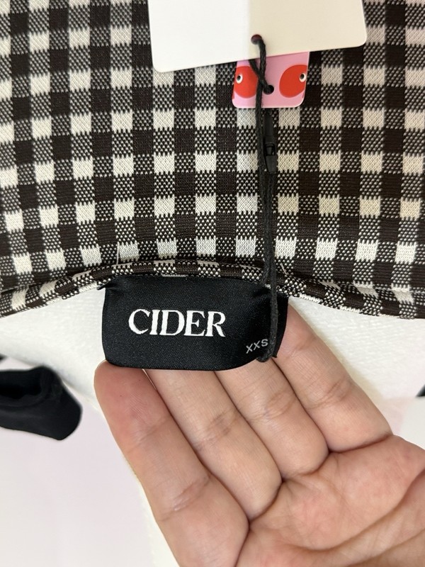 CIDER Women’s Gingham Tie Shoulder Top XXS Black White NWT gallery