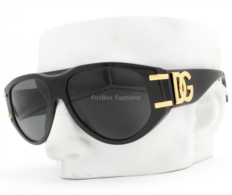 Dolce Gabbana Sunglasses Polished Black Gold Logo Gray DG 4499 501/87 with Case