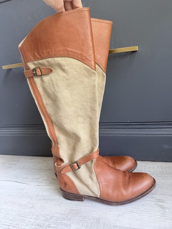 Frye Canvas Riding Boots Womens 9 Tan Leather Canvas Tall Boots gallery