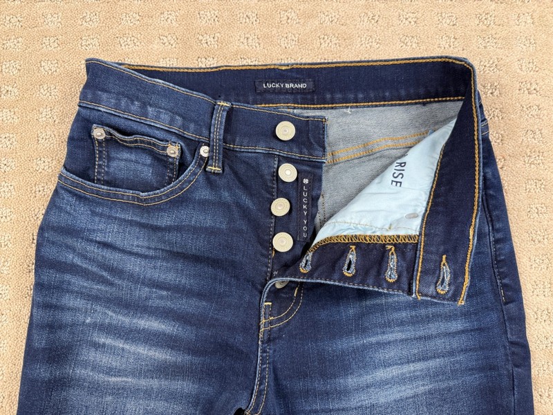 Womans Lucky Brand High Rise Boot Cut Blue Jeans Button Fly Size 6/26r #1067 gallery