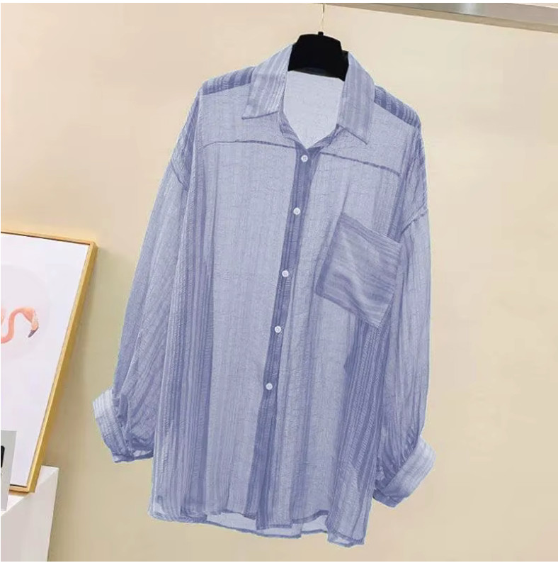Women's Sheer Chiffon Button Down Shirt Lightweight Summer Cover Up Loose Blouse gallery