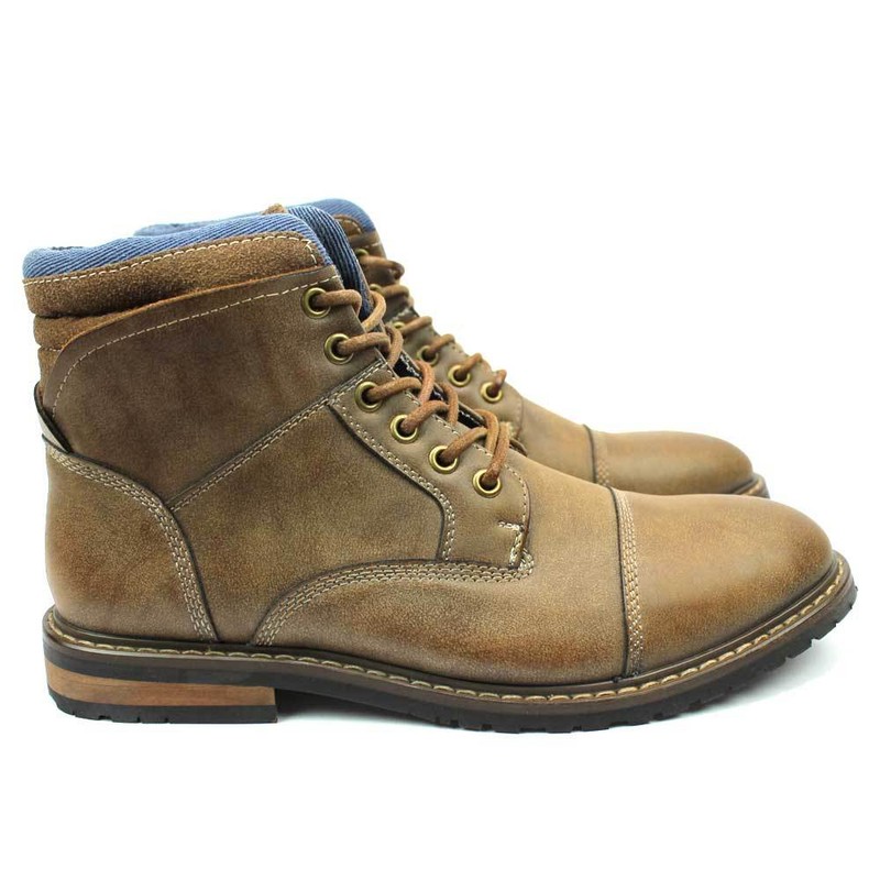 Tan Boot Ankle Cap Toe Derby Modern Lace Up Round Toe By AZAR MAN