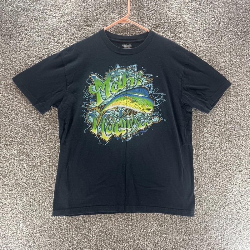 Columbia Shirt Adult Large Black Short Sleeve Mahi Madness Outdoor Fishing Mens