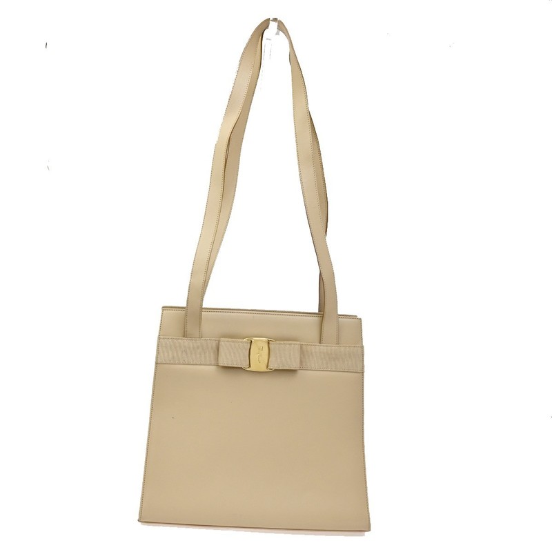 SALVATORE FERRAGAMO Logo Vara Shoulder Bag Canvas Leather BE GHW Italy 05CA548