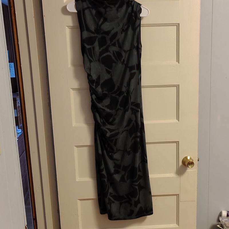 Nina Britton Women’s S Black/Gray Floral Bodycon Round Neck Long Dress