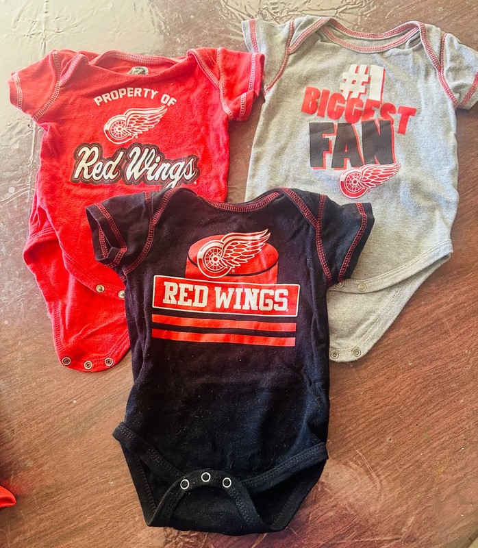 Three Detroit Redwings One pieces 6/9 months