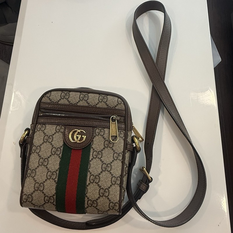 Gucci GG Pattern Web Stripe Crossbody Bag Zip Closure Adjustable Strap