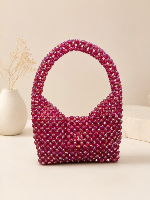 Red Crystal Beaded Handbag for women Anniversary Gift for girl Date Night Purse