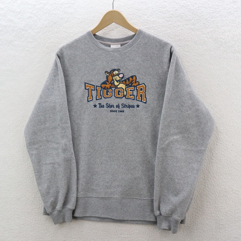 VTG Disney Tigger Sweatshirt Men’s Small Gray Fleece Embroidered 90s Cartoon Y2K