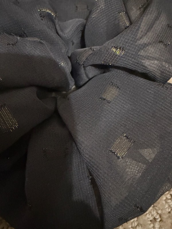 KAXI Charcoal Grey Sheer Metallic Square Pattern Scrunchie gallery