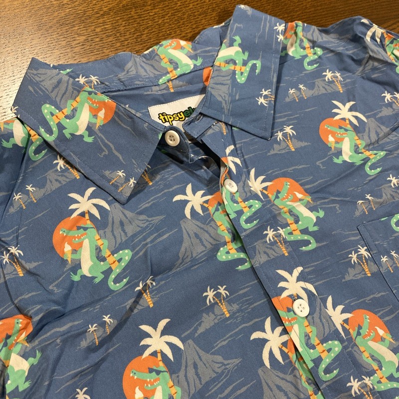 TIPSY ELVES Gator Flavor Hawaiian Camp Shirt Ice Cream Palm Graphic Men’s Sz 2XL