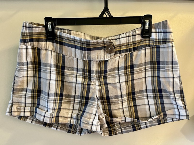 rue21 Plaid Hot Pants Shorts Juniors 11/12 Blue Multi Mid Rise Pockets Button