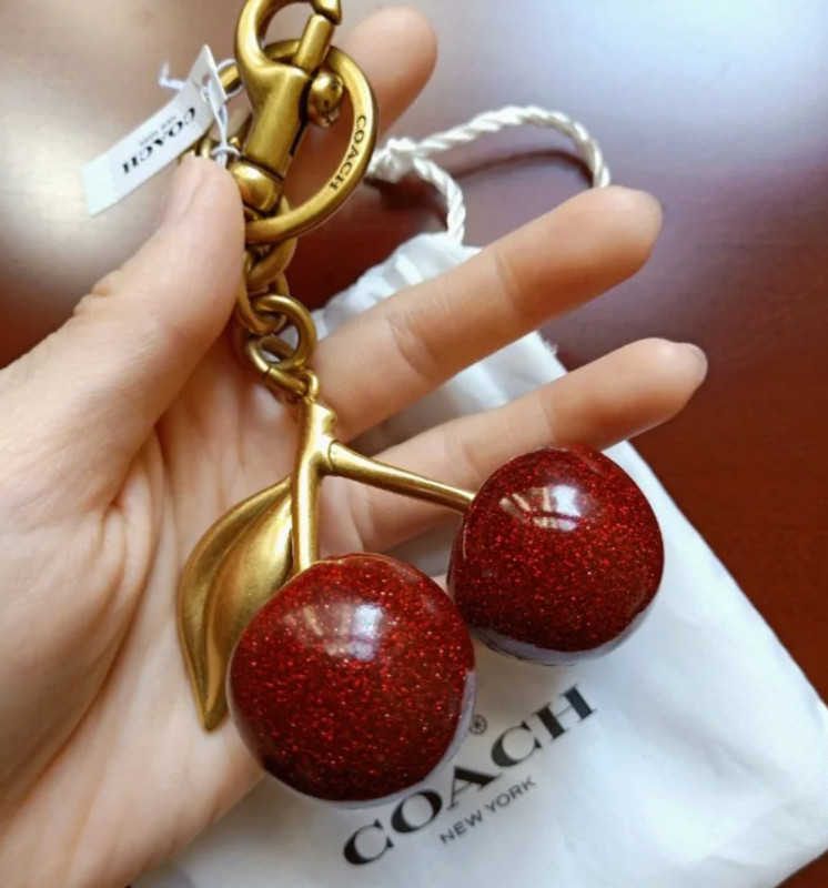 New Coach Red Cherry Apple Bag Charm Keychain Resin Metal Brass Purse Decoration gallery