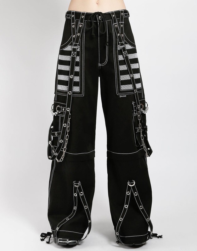 Gothic Trousers Unisex Black White with Chains & Straps – Cyberpunk Techwear